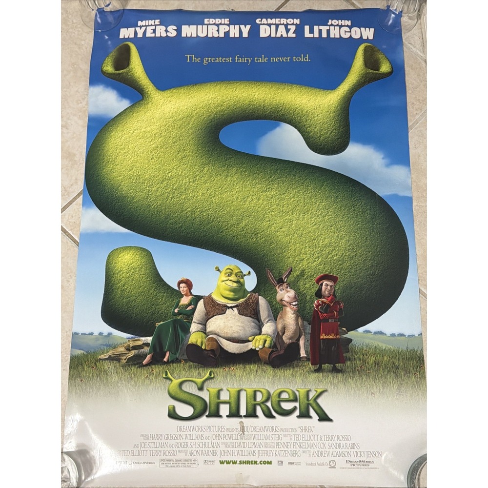 Vtg 2001 Shrek Movie Poster Original DreamWorks Teaser Double Sided 27x40